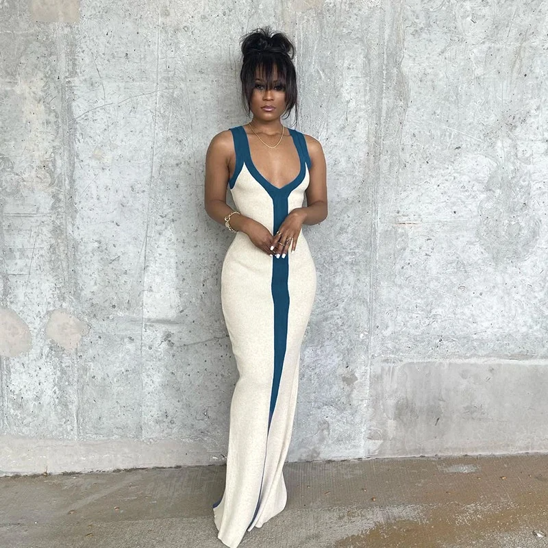 Bold Contrast Elegance Dress Blue
