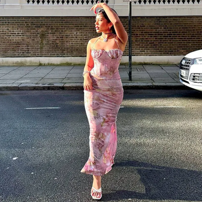 Rose Mist Velvet Maxi Dress Pink