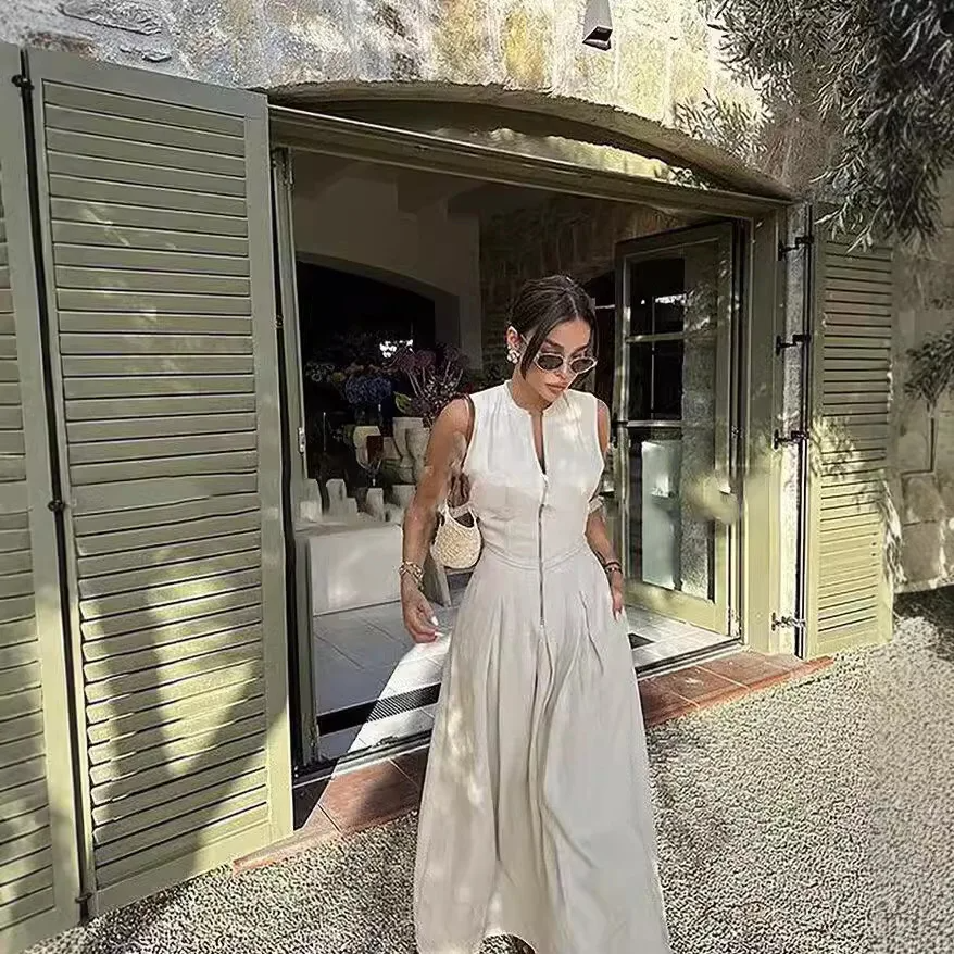 Olive Elegance Pleated Jumpsuit White