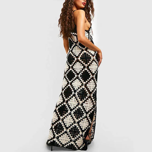 Bohemian Crochet Maxi Dress Black