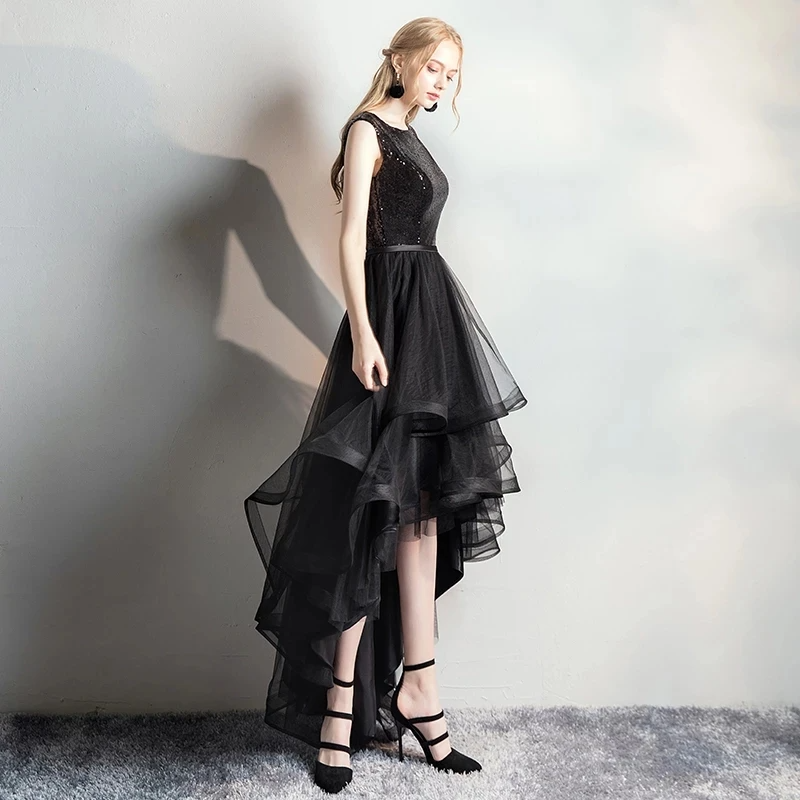 Noir Cascade High-Low Gown Black