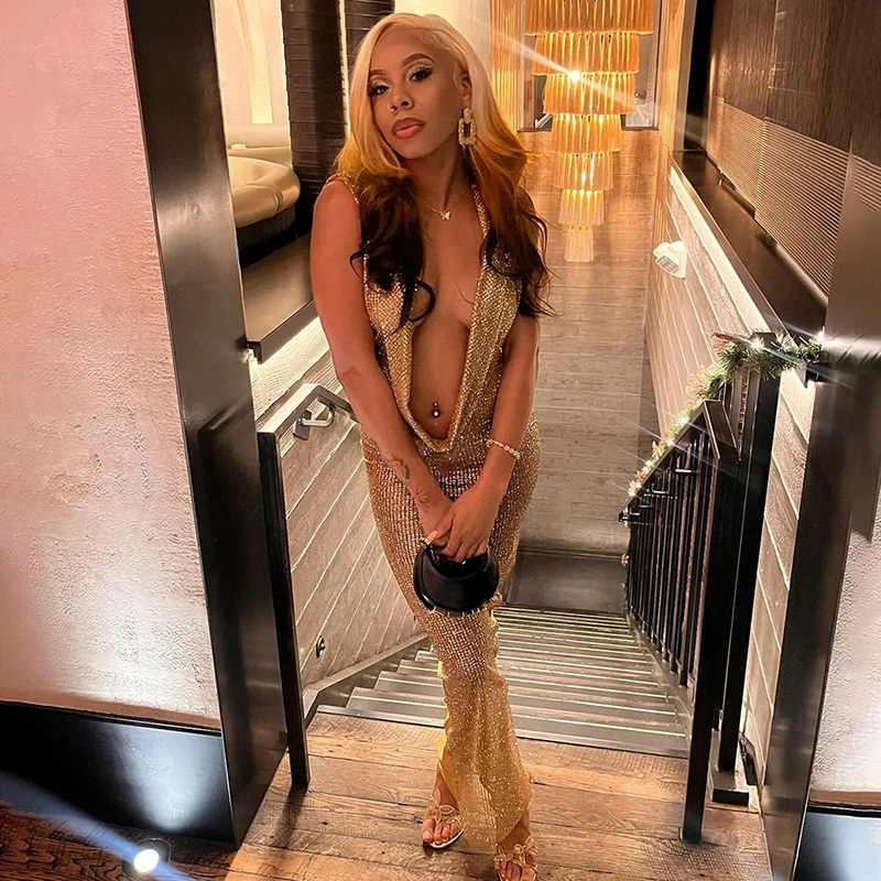 Mamo Gold Sexy Dress Elegance Crate