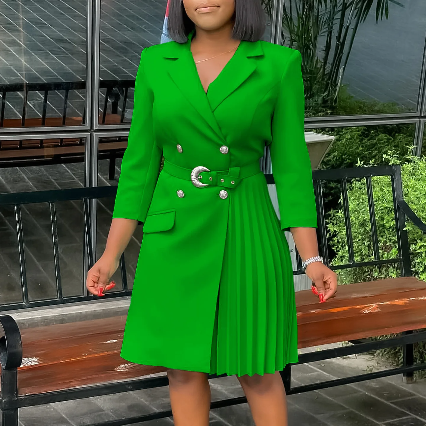 Noir Pleated Blazer Dress Green