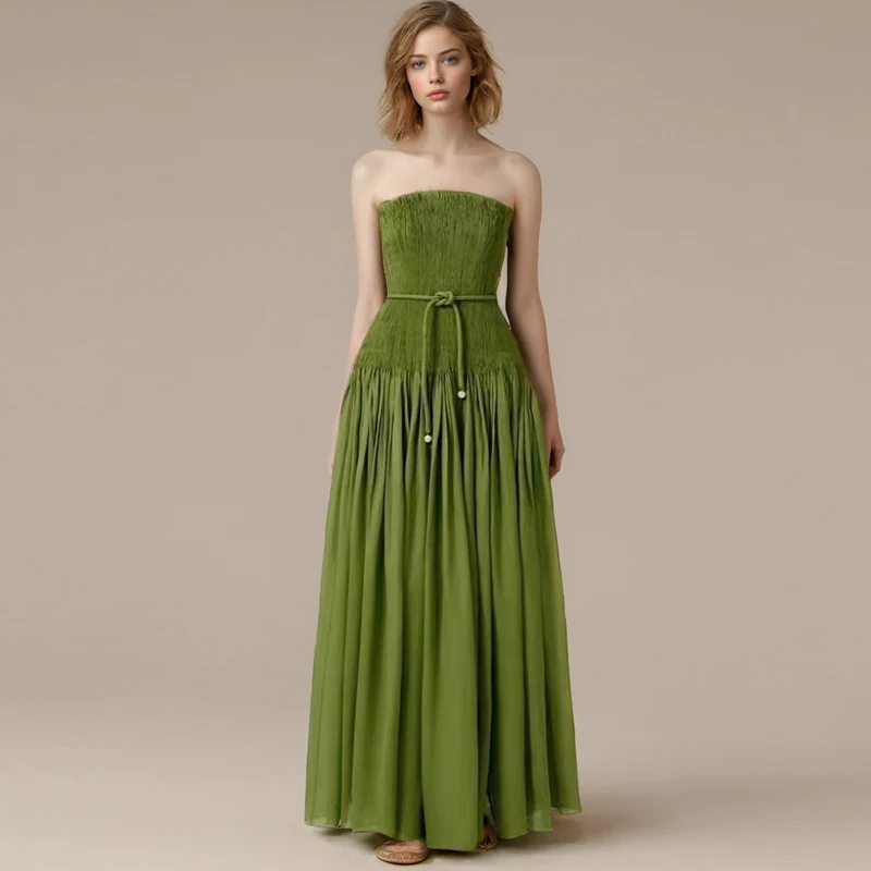 Olive Serenity Strapless Gown Green