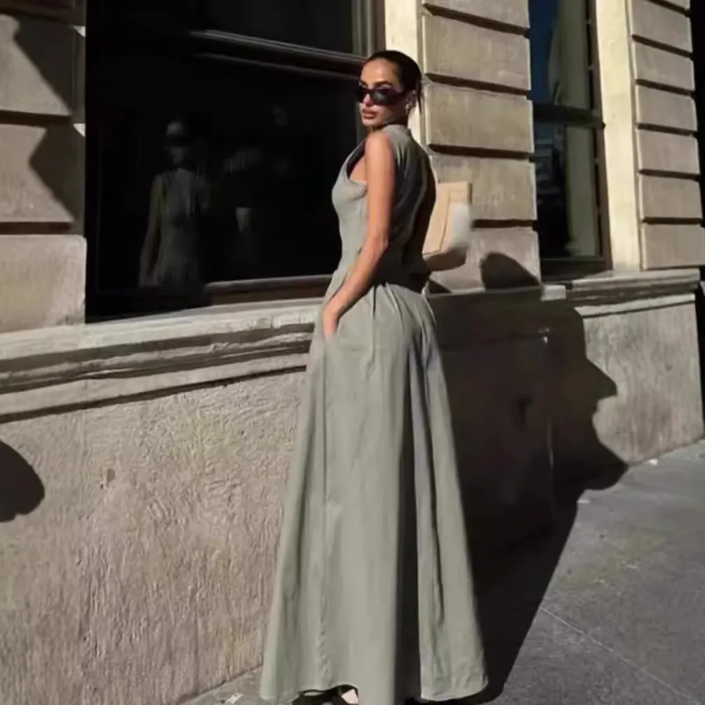 Olive Elegance Pleated Jumpsuit Green
