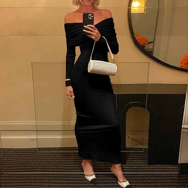 Ivory Grace Off-Shoulder Gown Black