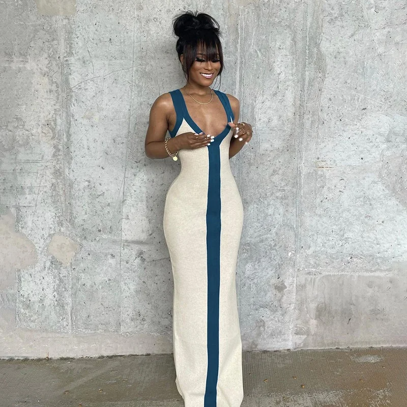 Bold Contrast Elegance Dress Blue