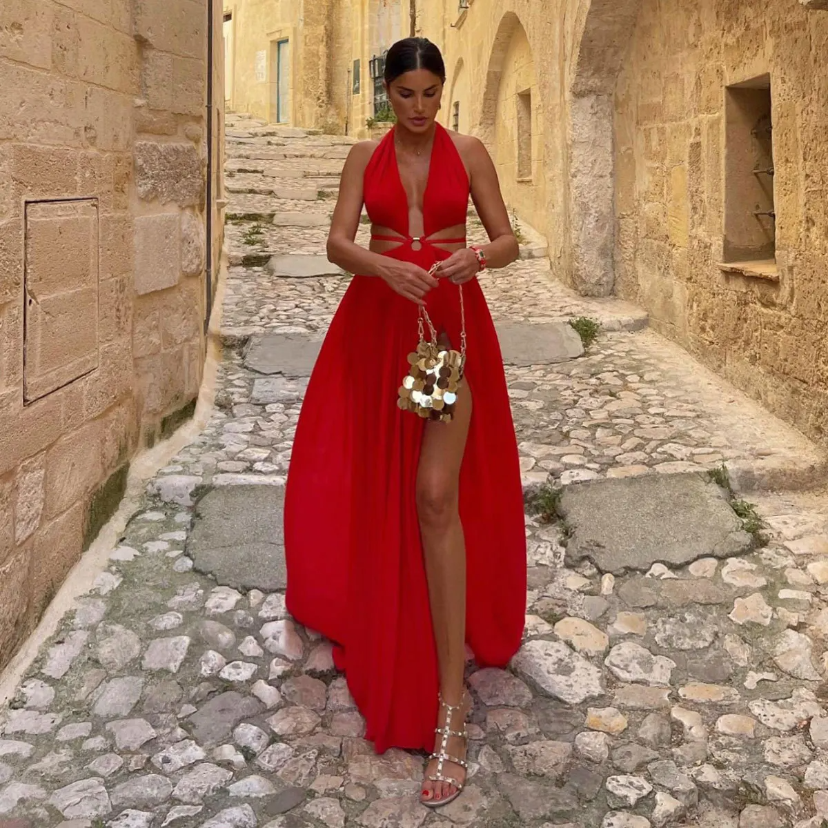 Scarlet Goddess Halter Dress Elegance Crate