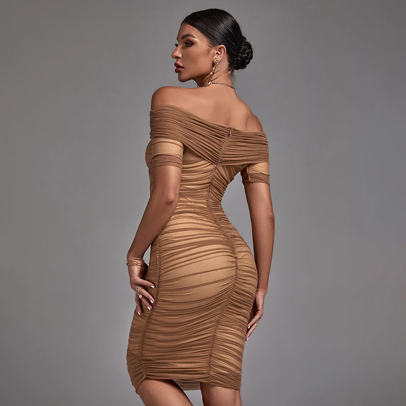 Mocha Elegance Ruched Dress Elegance Crate