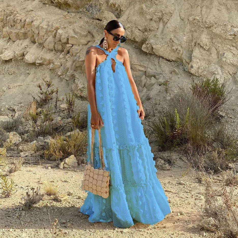 Ocean Breeze Halter Maxi Dress Blue