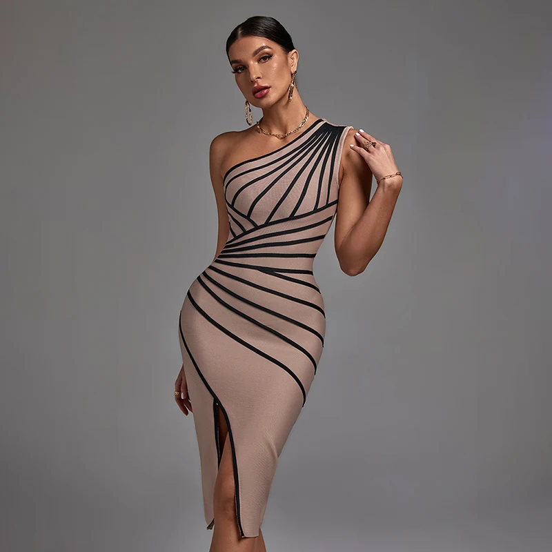 Sandstone Elegance One-Shoulder Dress Elegance Crate