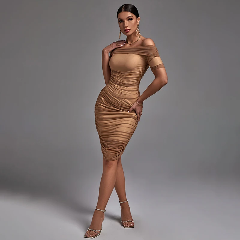 Mocha Elegance Ruched Dress Elegance Crate