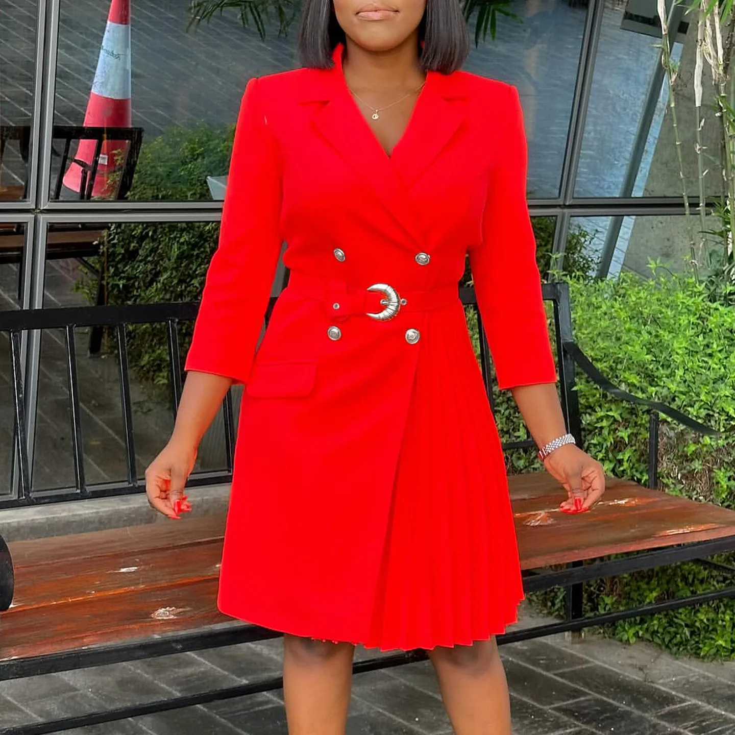 Noir Pleated Blazer Dress Red