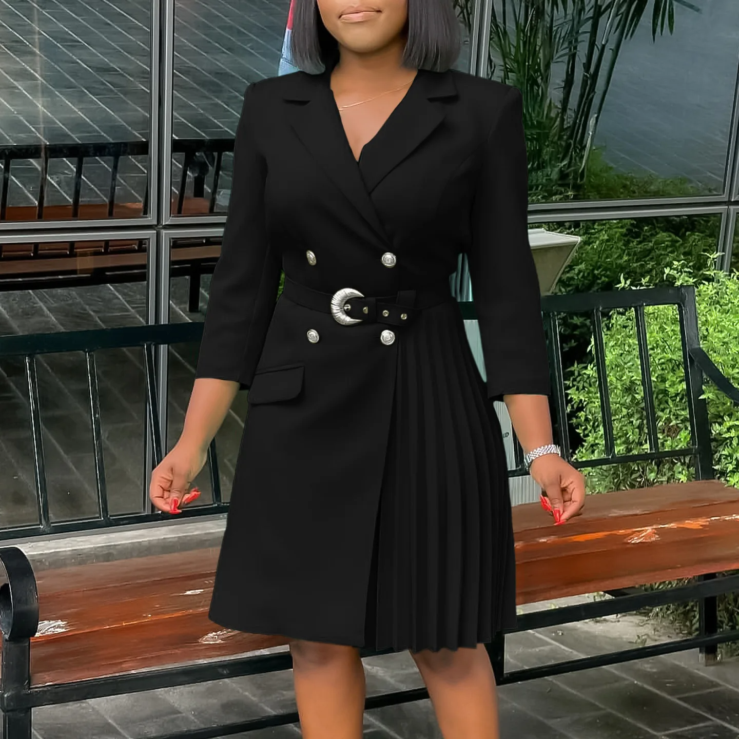 Noir Pleated Blazer Dress Black