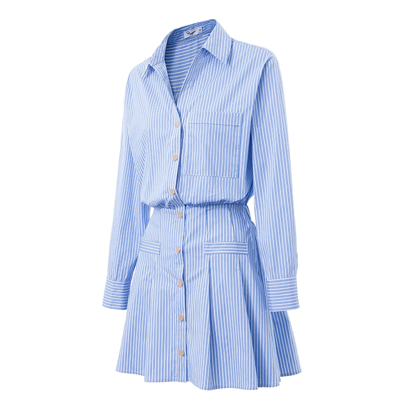 Classic Blue Striped Shirt Dress Blue