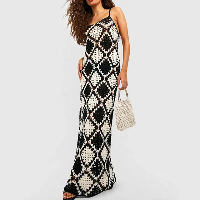Bohemian Crochet Maxi Dress Black
