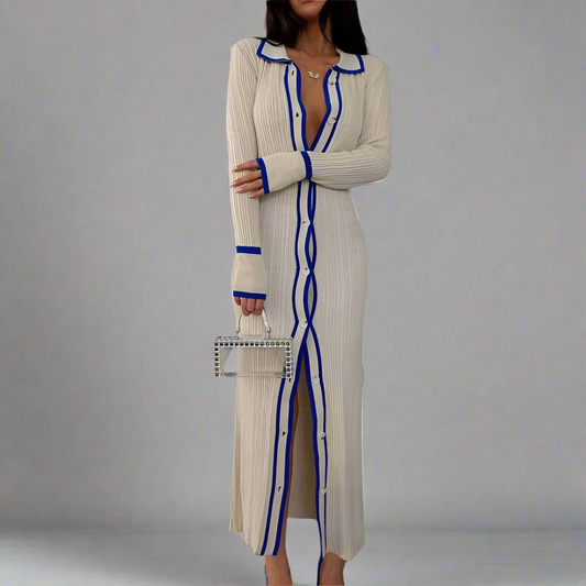 Elegant Ribbed Knit Button-Down Dress