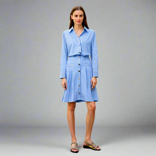Classic Blue Striped Shirt Dress
