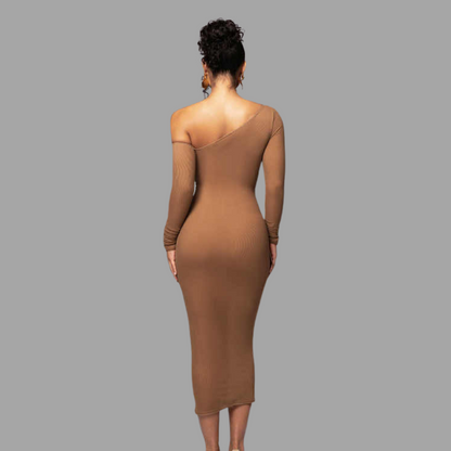 Sienna Asymmetric Ruched Midi Dress Elegance Crate