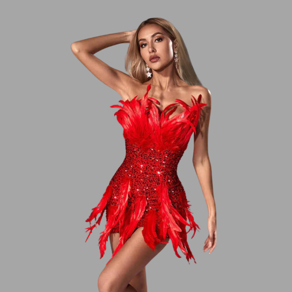 Aurora Feather Sequin Dress Elegance Crate