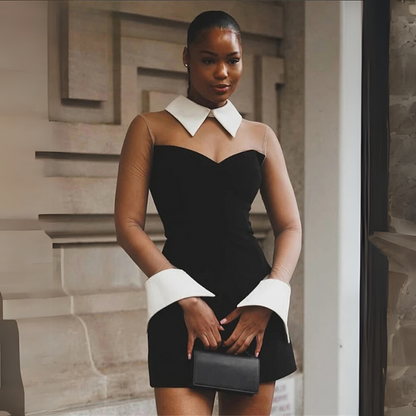 Noir Elegance Collar Dress Black