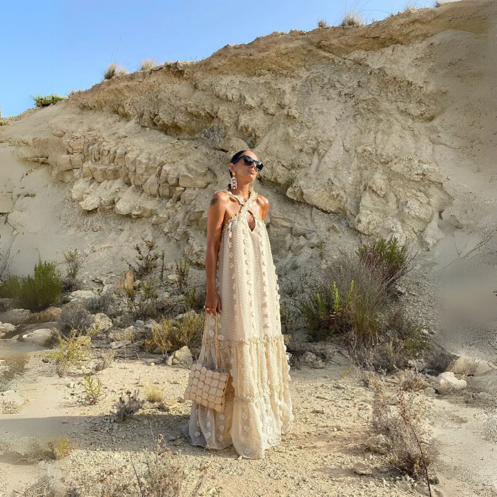 Ocean Breeze Halter Maxi Dress White