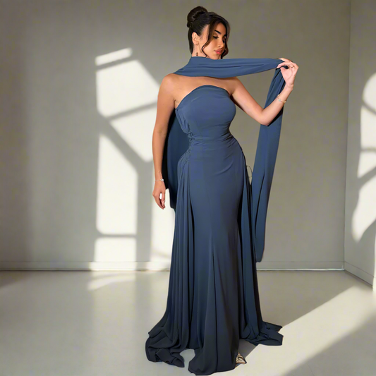 Midnight Elegance Draped Gown