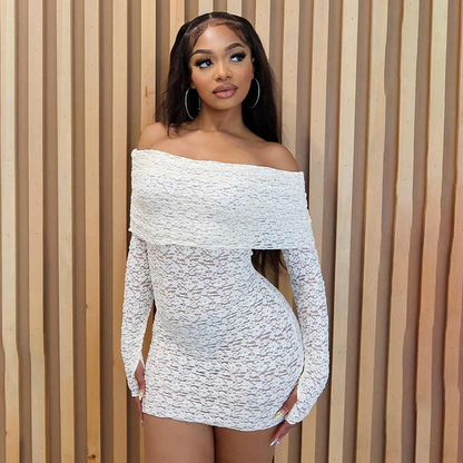 Off-Shoulder Mustard Textured Mini Dress Elegance Crate