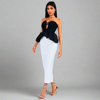 Monochrome Majesty Peplum Dress Elegance Crate