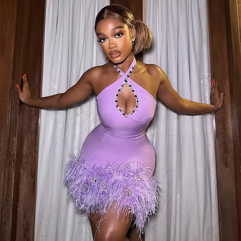 Lavender Feather Luxe Dress Elegance Crate