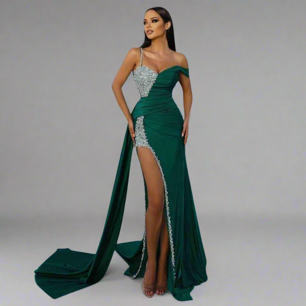 Sequined Diamond Drape Gown Dress Elegance Crate