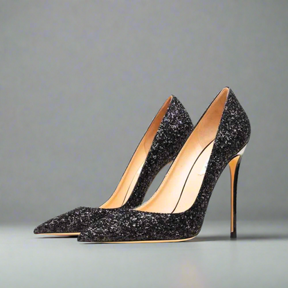 Glitter Shoes Pointed Toe Stiletto Heels Pumps Elegance Crate