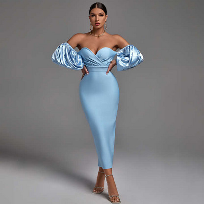 Vivienne Strapless Puff Sleeve Dress Elegance Crate