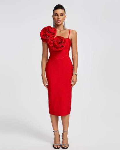 Scarlet Bloom Midi Dress Elegance Crate