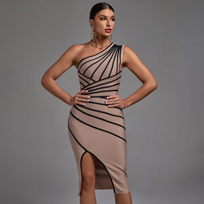 Sandstone Elegance One-Shoulder Dress Elegance Crate