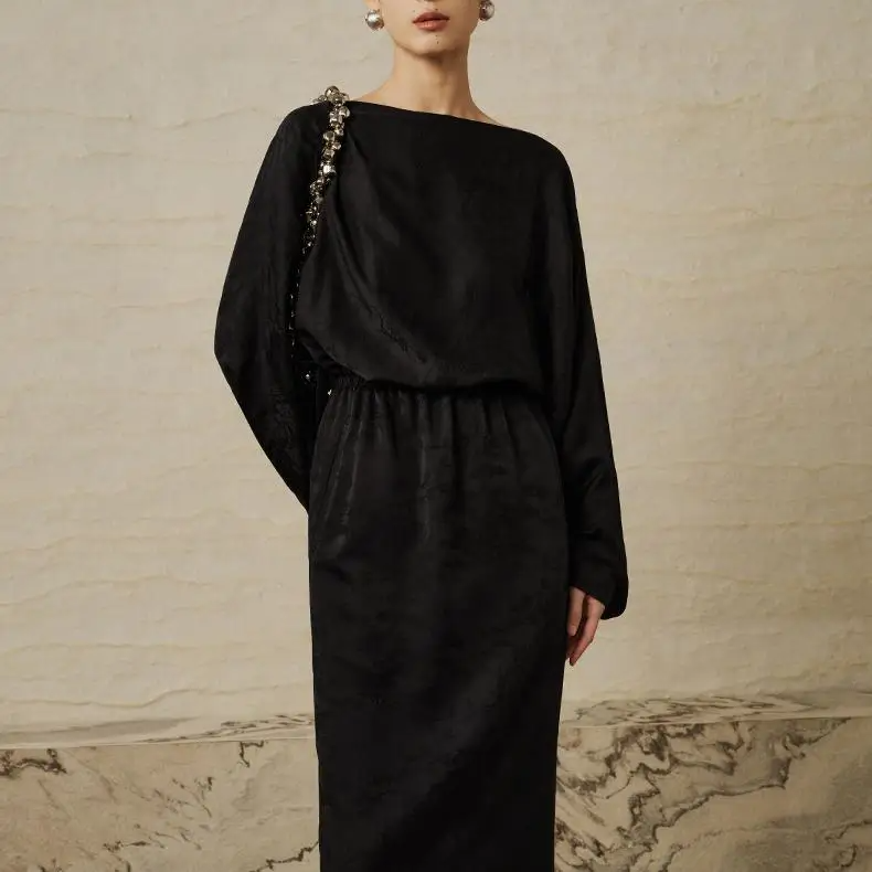 Noir Draped Elegance Dress Elegance Crate