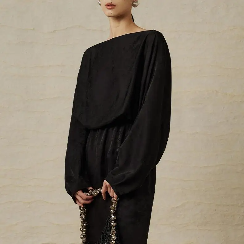 Noir Draped Elegance Dress Elegance Crate