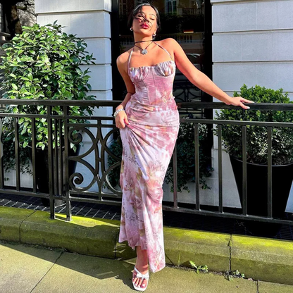 Rose Mist Velvet Maxi Dress Pink