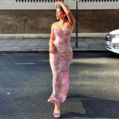 Rose Mist Velvet Maxi Dress Pink