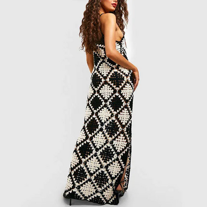 Bohemian Crochet Maxi Dress Black